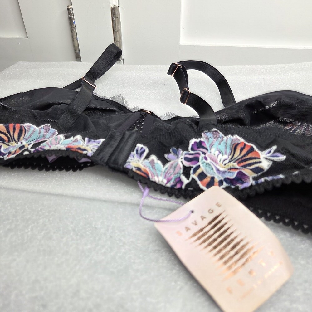 Savage X Fenty Zig Zag Zen Black & Floral Lace Bralette 3X NWT - Picture 6 of 9